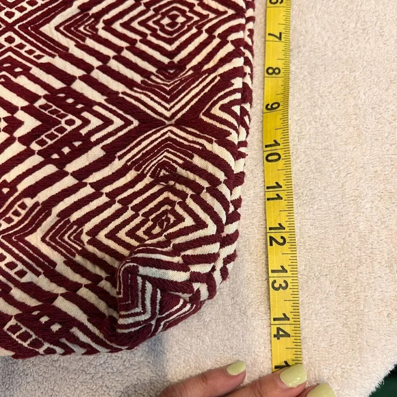 Boho Tote Bag Maroon Woven Ethnic Pockets Geometric Shoulder Leather Straps - Picture 12 of 14